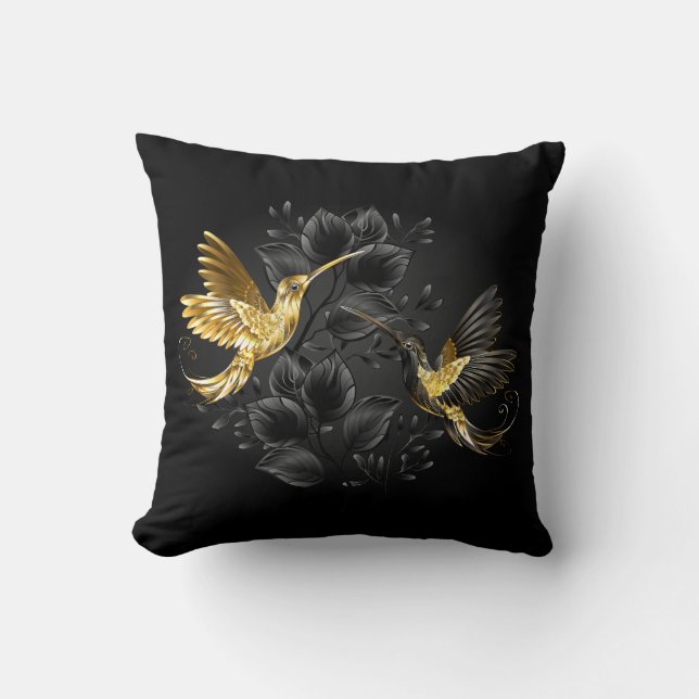 Coussin Colibri noir et or (Recto)