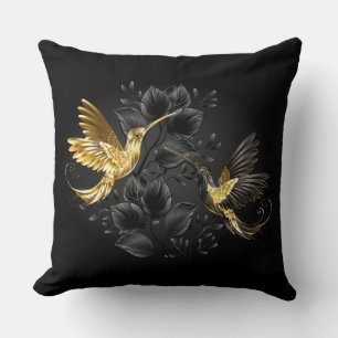 Coussin Colibri noir et or