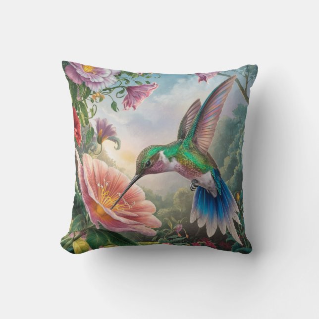 Coussin Colibri récolte du nectar (Recto)