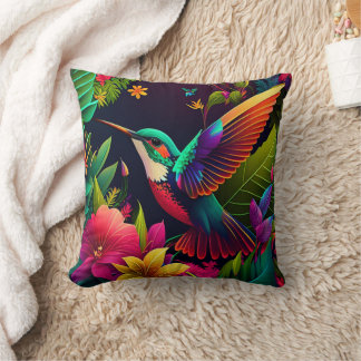 Coussin Colibri surplombant un jardin tropical