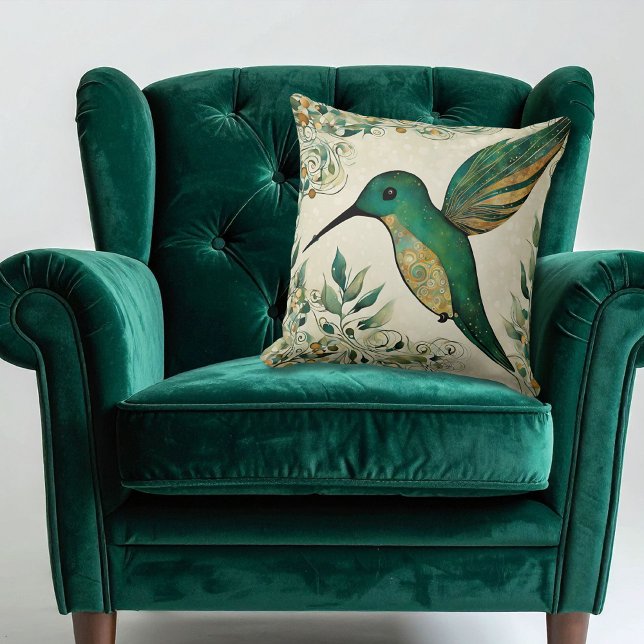 Coussin Colibri vert Art nouveau (Créateur téléchargé)