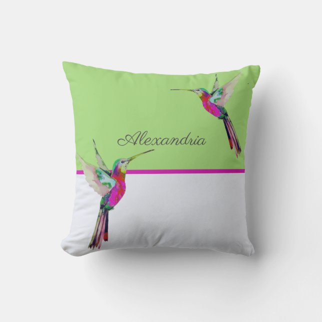 Coussin Colibri vert monogramme (Recto)
