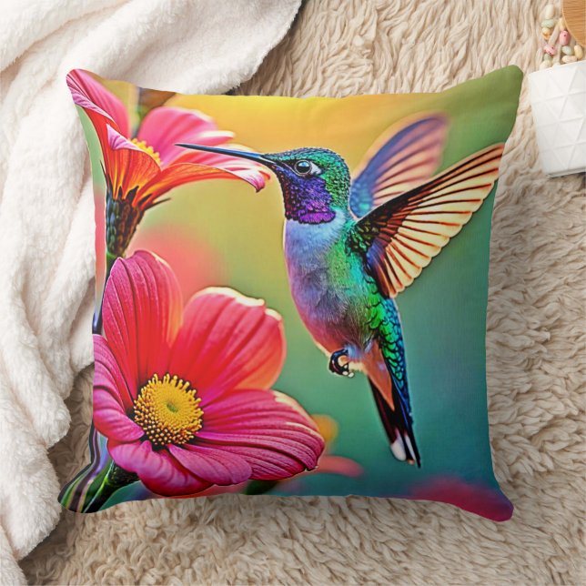 Coussin Colibri vibrant au coucher du soleil (Couverture)