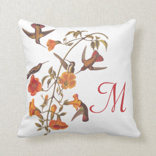 Coussin Colibris avec la vigne de trompette orange
