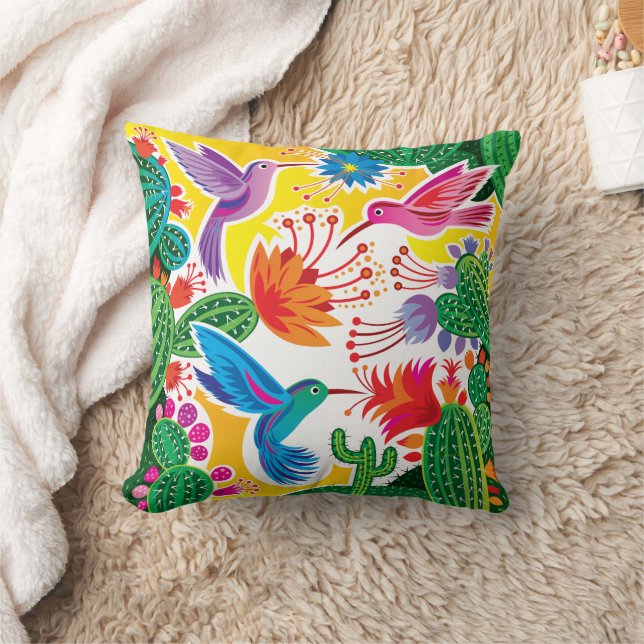 Coussin Colibris et cactus en fleurs (Couverture)