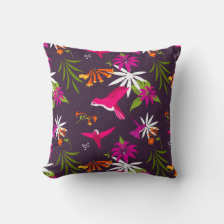 Coussin Colibris et fleurs Botaniques colorés