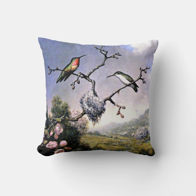 Coussin Colibris et fleurs de pommier (Recto)