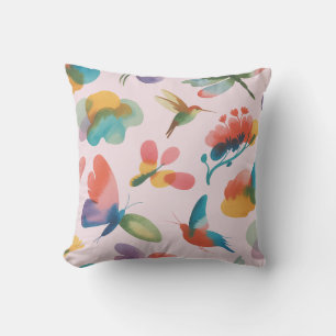Coussin Colibris et papillons abstraits