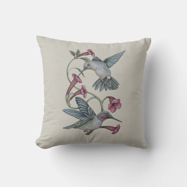 Coussin Colibris et vigne (Recto)