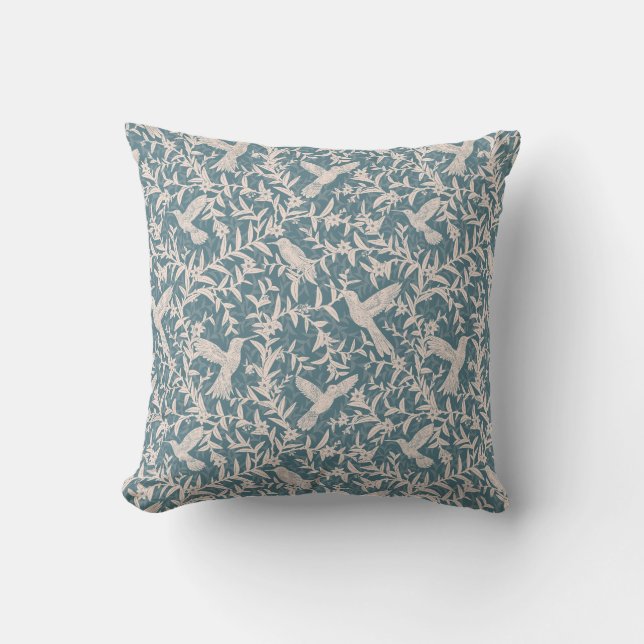 Coussin Colibris feuillage bleu vintage  (Recto)