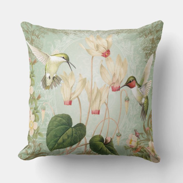 Coussin Colibris français vintages modernes (Recto)