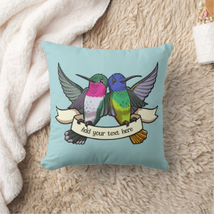 Coussin Colibris mignons Ruban de texte personnalisé Oisea