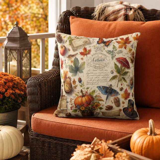 Coussin Collage Automnal Rustique Feuilles d'Automne Citro (Créateur téléchargé)