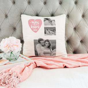Coussin Collage Couple Photo & Hugs And Kisses PInk Heart