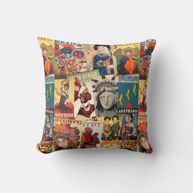 Coussin Collage d'affiche de voyage pour des voyageurs (Recto)