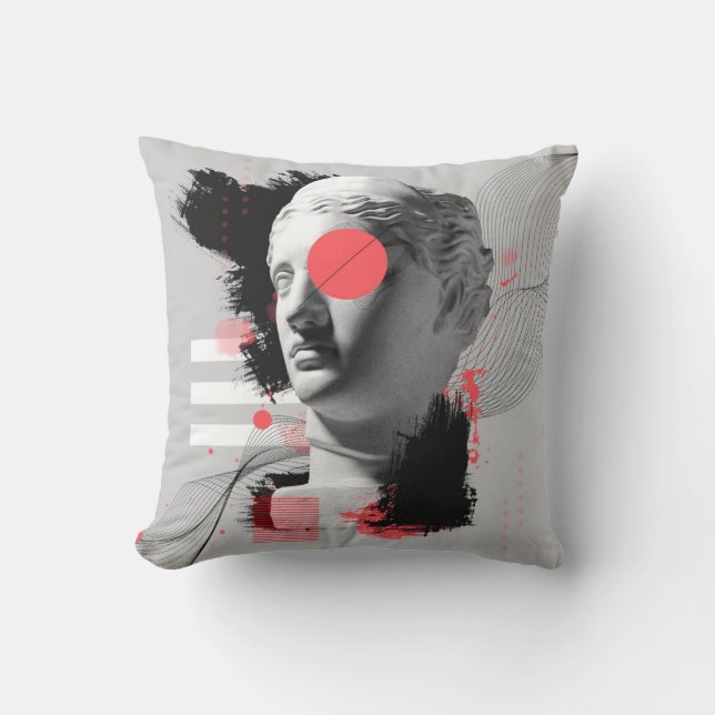 Coussin Collage d'art contemporain avec tête de statue ant (Recto)