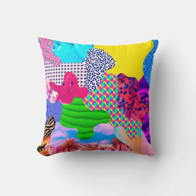 Coussin Collage d'art contemporain. Mélange textuelle styl (Recto)