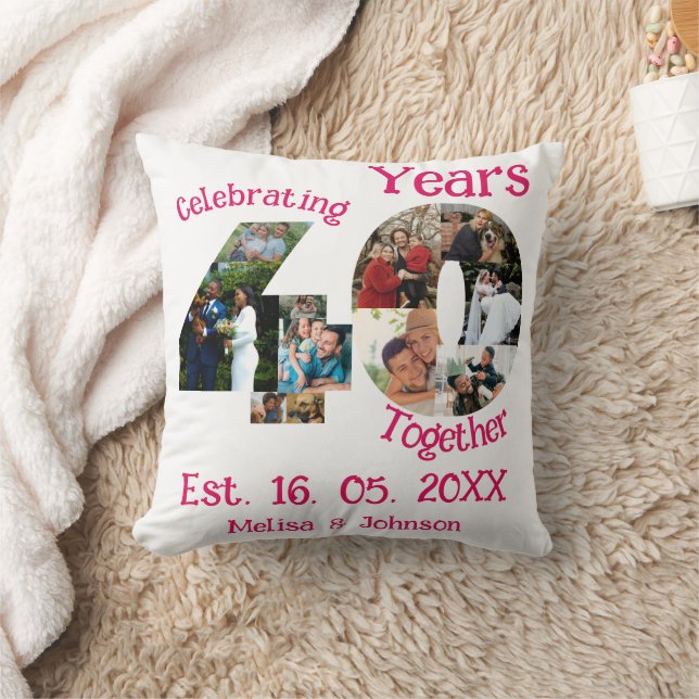 Coussin Collage de 11 photos pour les 40 ans de mariage Ru (Couverture)