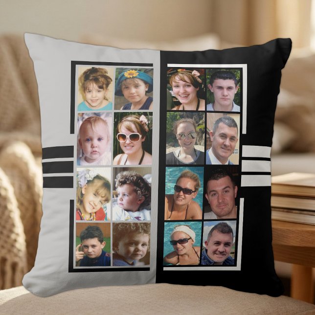 Coussin collage de 16 photos recto verso gris noir (Créateur téléchargé)