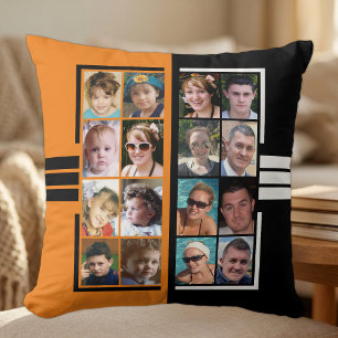 Coussin collage de 16 photos recto verso orange noir