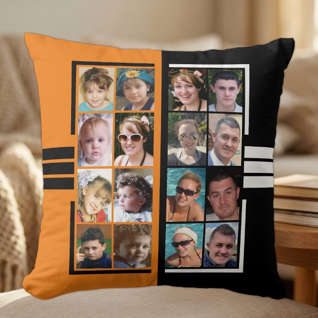 Coussin collage de 16 photos recto verso orange noir (Créateur téléchargé)