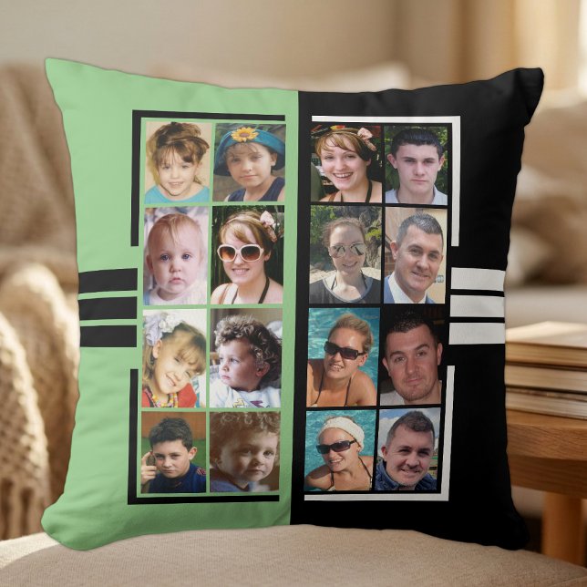 Coussin collage de 16 photos recto verso vert noir (Créateur téléchargé)