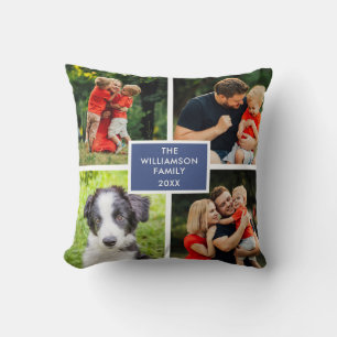 Coussin Collage de 4 photos Nom de famille