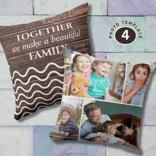 Coussin Collage de 4 photos personnalisées Citation de fam