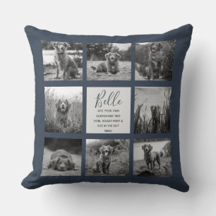 Coussin Collage de 8 photos personnalisé bleu foncé