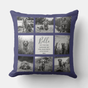 Coussin Collage de 8 photos personnalisées Navy Blue