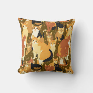 Coussin Collage de chats en Brown, Tan et Rust