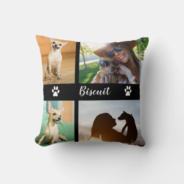 Coussin Collage de chien de 4 photos avec des empreintes (Recto)