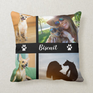 Coussin Collage de chien de 4 photos avec des empreintes