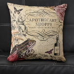 Coussin Collage de découpage vintage<br><div class="desc">Un coussin apothécaire de découpage vintage amusant avec les mots apothecary shoppe,  et un crapaud,  bouteille élixer et bordure calligraphie. Conçu pour vous par Blackberry Boulevard.</div>