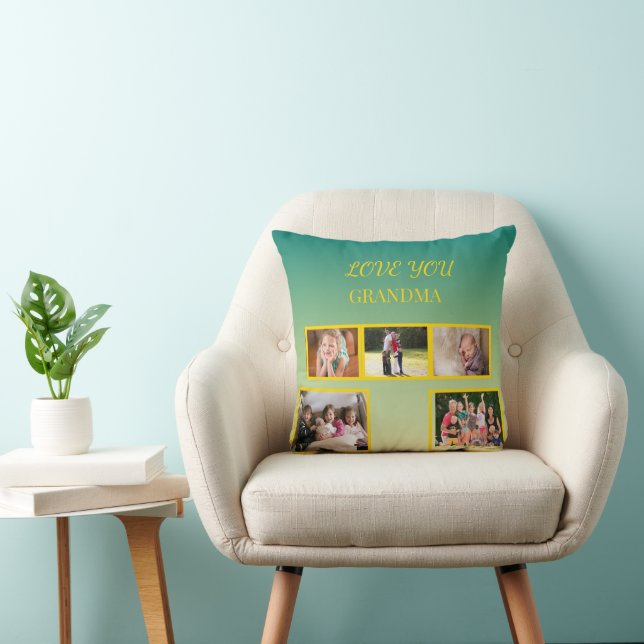 Coussin Collage de famille pour les fêtes avec écriture do (Chaise)