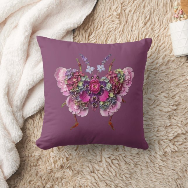 Coussin Collage de fleur d'hortensia rose papillon (Couverture)