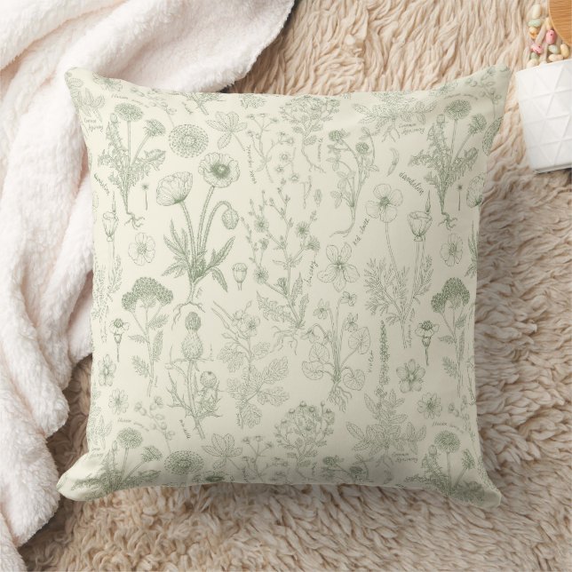 Coussin Collage de fleurs sauvages / blanc cassé et sauge (Couverture)