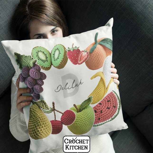 Coussin Collage de fruits Artistic Rainbow Crochet tendanc (Créateur téléchargé)