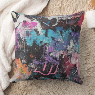 Coussin Collage de graffiti urbain avec des couleurs vives