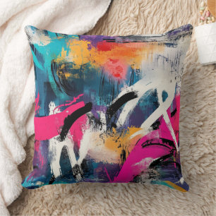 Coussin Collage de graffiti urbain avec des couleurs vives