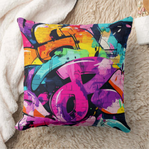 Coussin Collage de graffiti urbain avec des couleurs vives