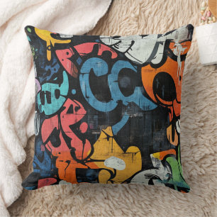 Coussin Collage de graffiti urbain avec des couleurs vives