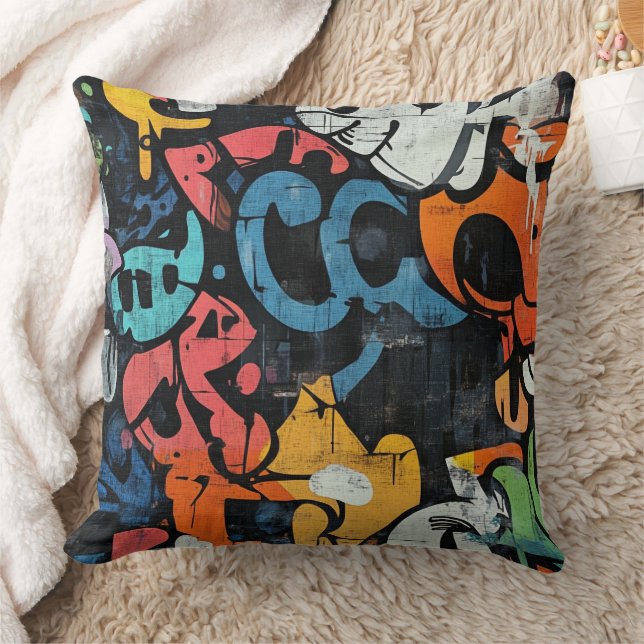 Coussin Collage de graffiti urbain avec des couleurs vives (Couverture)