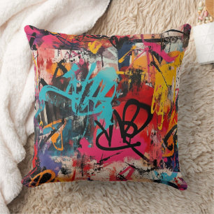 Coussin Collage de graffiti urbain avec peinture aux coule