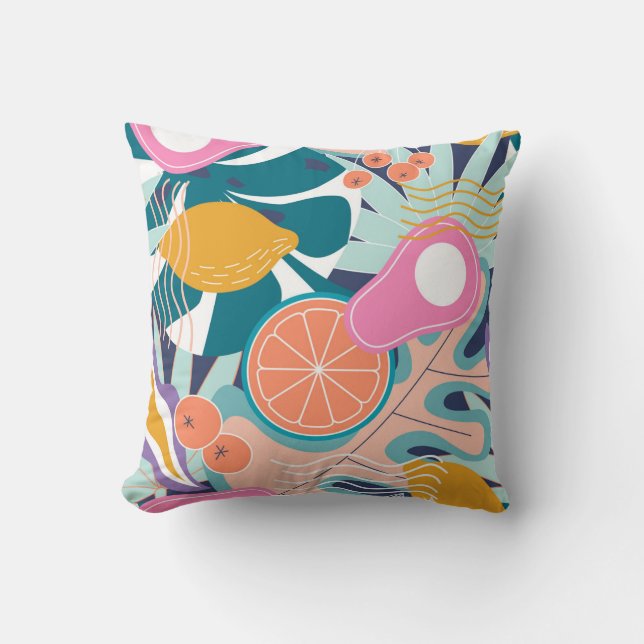 Coussin Collage de jungle exotique et moderne. (Recto)