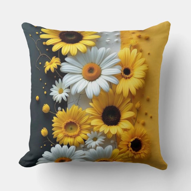 Coussin Collage de Marguerite et Tournesol Baignés de Sole (Recto)