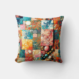 Coussin Collage de Motifs vifs en marbre