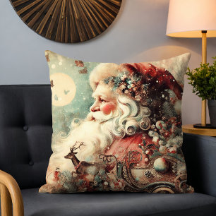 Coussin Collage de Noël avec traîneau et rennes du Père No