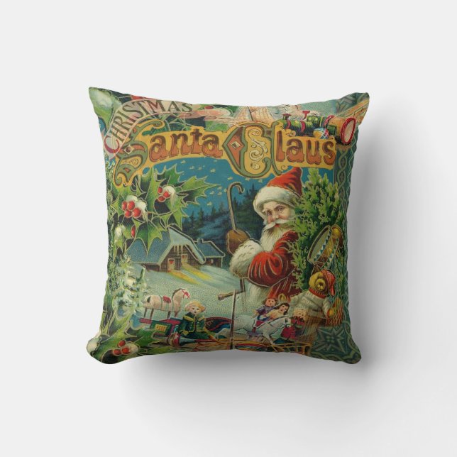 Coussin Collage de Noël victorien du Père Noël Antique (Recto)