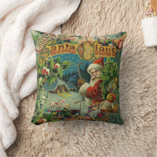 Coussin Collage de Noël victorien du Père Noël Antique